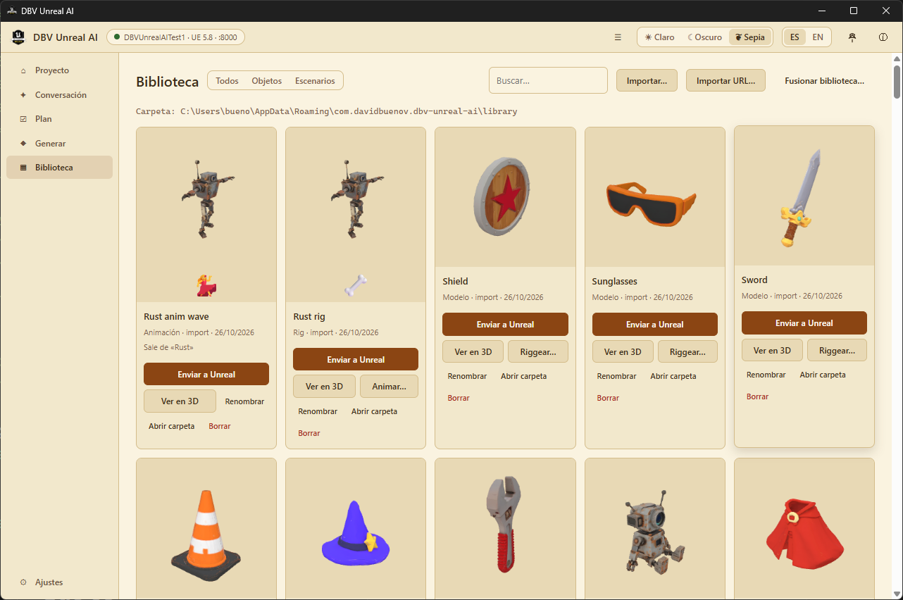 Biblioteca de modelos 3D, rigs esqueléticos y animaciones con acciones directas